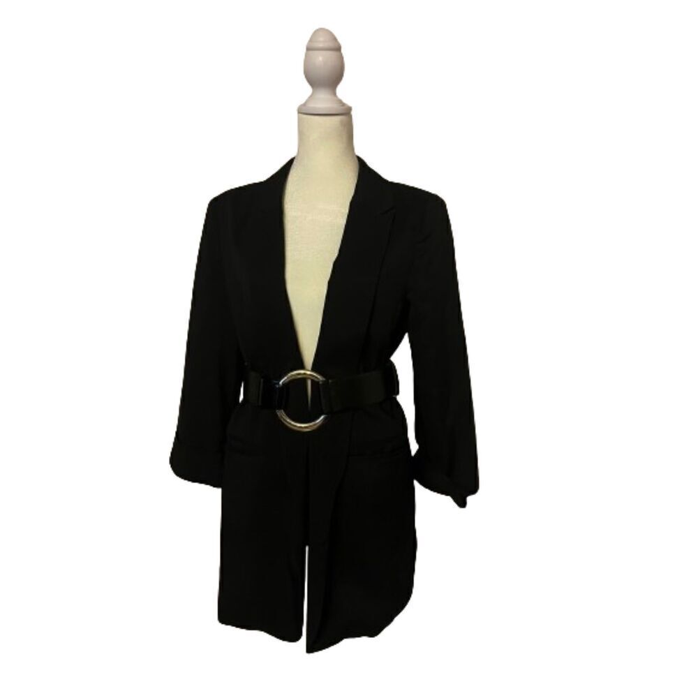 Missguided Black Collared 3/4 Sleeve Open Front Blazer Size 0
